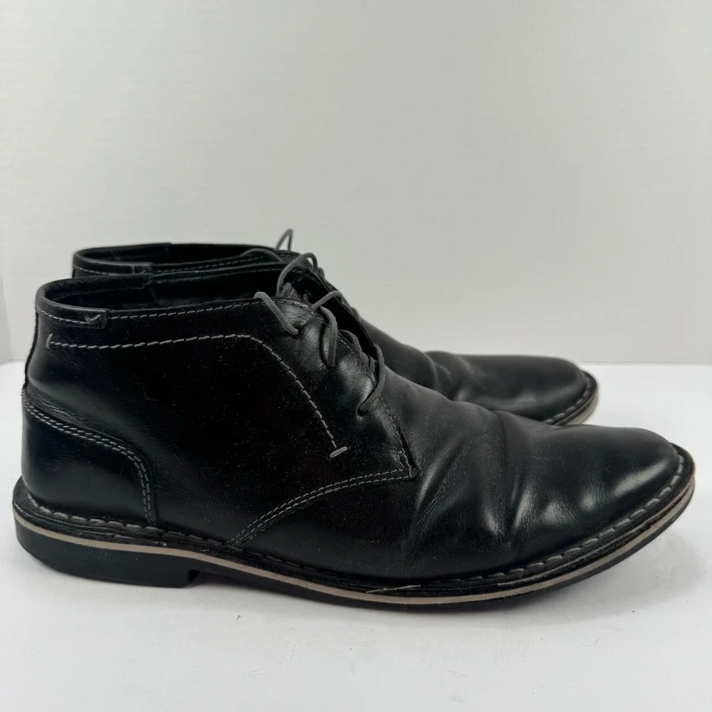 Steve Madden Harken Mens Black Leather Chukka Desert Boots Size 9.5 Lace Up